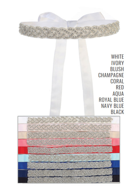 Tip Top Kids Girls Braided Rhinestones Satin Belt Special Occasion Sash - SophiasStyle.com